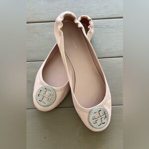 Tory Burch Light Pink Flats with Silver Emblem